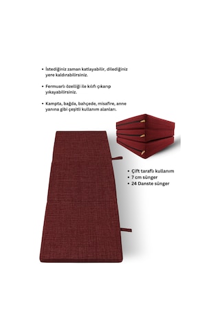 Bordo Katlanır Sünger Misafir Yer Yatağı Ve Balkon Minderi 7cm Bordo