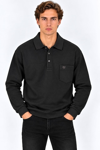 Classics Men Simenti Büyük Beden Erkek Polo Yaka Sweatshirt - 7808 Siyah
