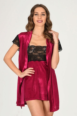 Sistina Fuşya - 739 - Kadife Sabahlık & Gecelik Takım 2' Li - 1427 - - Shopgpt - Beden Xl