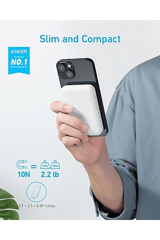 Anker 321 5000 Mah Magsafe Uyumlu Kablosuz Taşınabilir Şarj Cihazı Beyaz BEYAZ