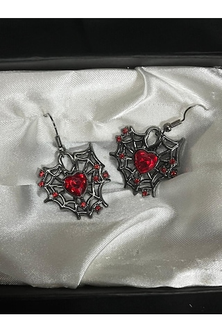 Dükkan Design Taşlı Örümcek Ağı Gotik Küpe Antrasit