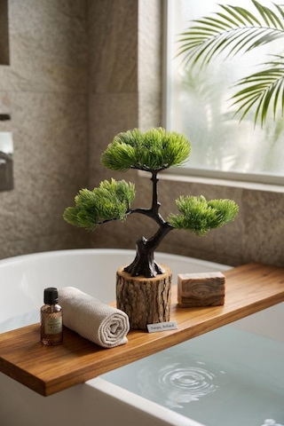 Yapay Çiçek Bonsai Ağacı Kütük Saksıda 3katlı Dekoratif Yapay Ağaç Bonzai 30 25cm Yeşil