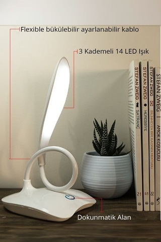 Thentech Masa Lambası Usb Akrobatik 3 Kademeli 18 Ledli Dokunmatik Ders Çalışma Pc Beyaz Işık Beyaz