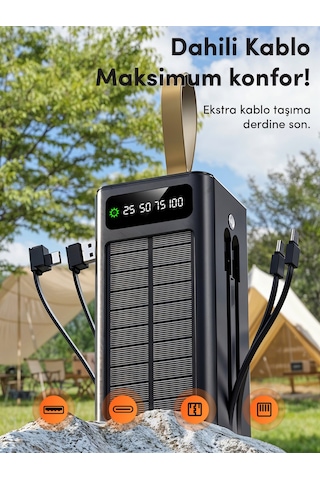 Linkage Lkp-47 50000mah Solar Powerbank Güneş Enerjili Taşınabilir Şarj Aleti Lcd Ekranlı, Çoklu Siyah