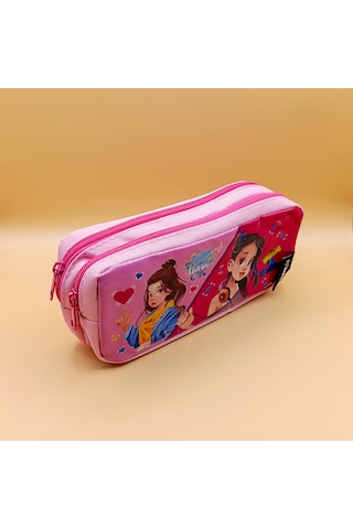 Müzik Temalı Pembe Çok Bölmeli Kalem Kutusu Fermuarlı Okul Kalemliği Çok Renkli