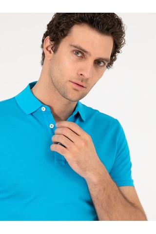 Turkuaz Polo Yaka Slim Fit Basic Merserize T-shirt Yeşil