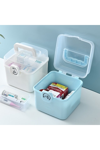 Suofeng Ev İçi İlaç Saklama Kutusu - Çocuk Dostu Tıbbi Sandık Büyük Kapasiteli Taşınabilir Beyaz 15.5x15.5x16cm Beyaz