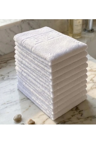 12'li Ultra Emici %100 Pamuklu Otel Tipi Ayak İzli Banyo Ayak Havlusu Seti 50x70 Cm Beyaz