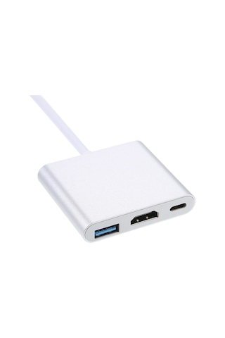 Yaozixa Type-c'den Hdmı+usb3.0+type-c'ye 3-in-1 Dönüştürücü, 4k Destekli, Pd Şarj, Gümüş, Alüminyum Kasa, Dönüşümlü Bağlantı