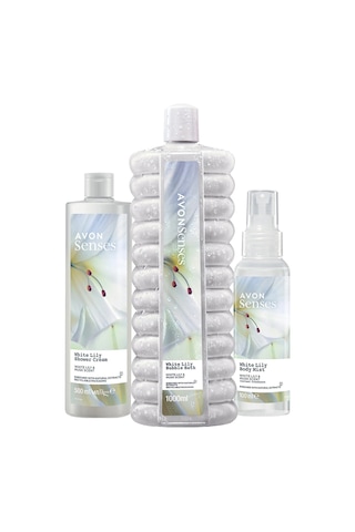 Avon Senses White Lily Bubble Bath 1 L + Shower Cream 500 ML + Body Mist 100 ML