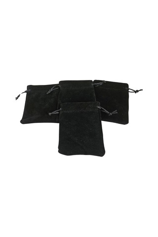 Süet & Kadife Duble Kese Siyah 10 Adet 9x12 Cm Takı, Altın Kesesi İpli & Büzgülü