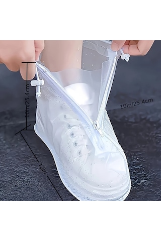 Willowhaven 2 Çift Beyaz Donuk Non-slip Su Geçirmez Fermuarlı Sığır Derisi Yağmur Kar Çamur Koruma Dayanıklı Şeffaf Ayakkabı Kılıfı Altın