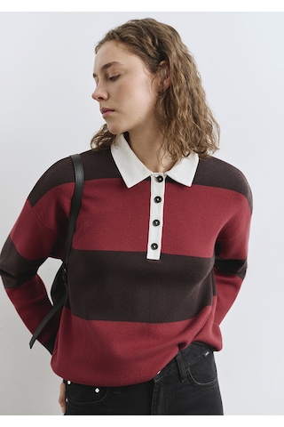 Mavi - Blok Renkli Bordo Triko Polo 1710708-90695 Bordo