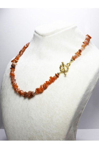 Akik Kırık Taş Özel Tasarım Kadın Kolye Altın Kaplama Kolye Kırmızı