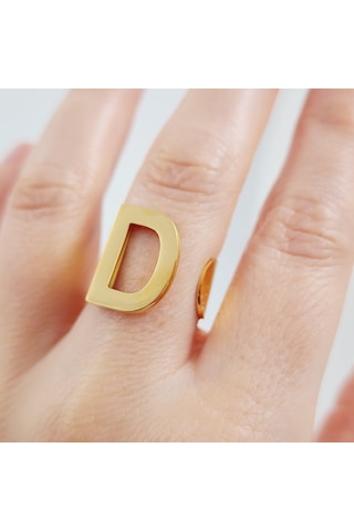 Çelik Gold Düz Kesim Harf Yüzük -d Harfi- Ayarlı Ölçü-1891 Altın