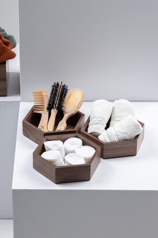 Finehome Wooden 3'lü Takı Makyaj Organizeri