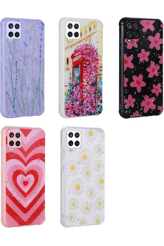 Galaxy Uyumlu M33 Kılıf Simli Desenli Kamera Korumalı Parlak Popy Kapak - Çiçek Çiçek Çiçek