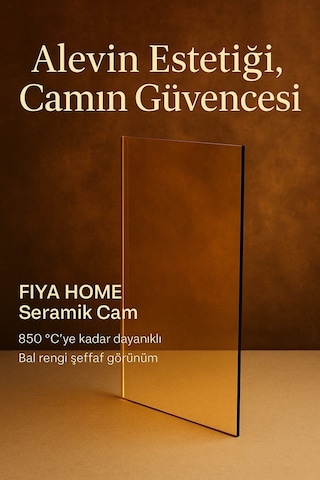 28 X 31 Yüksek Isıya Dayanıklı Şömine Kuzine Soba Camı 4 Mm - Seramik Cam Bal Rengi, Şeffaf