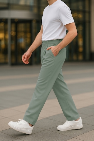 Cedy Denim Yüksek Kalite Erkek Yüksek Bel Pileli Baggy Chino Pantolon C358 Yeşil
