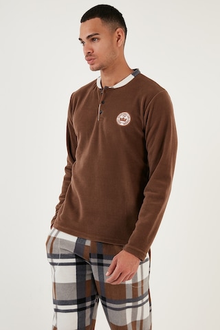 Buratti Regular Fit Bisiklet Yaka Kışlık Yumuşak Dokulu Polar Erkek Pijama Takımı 6096100 Camel