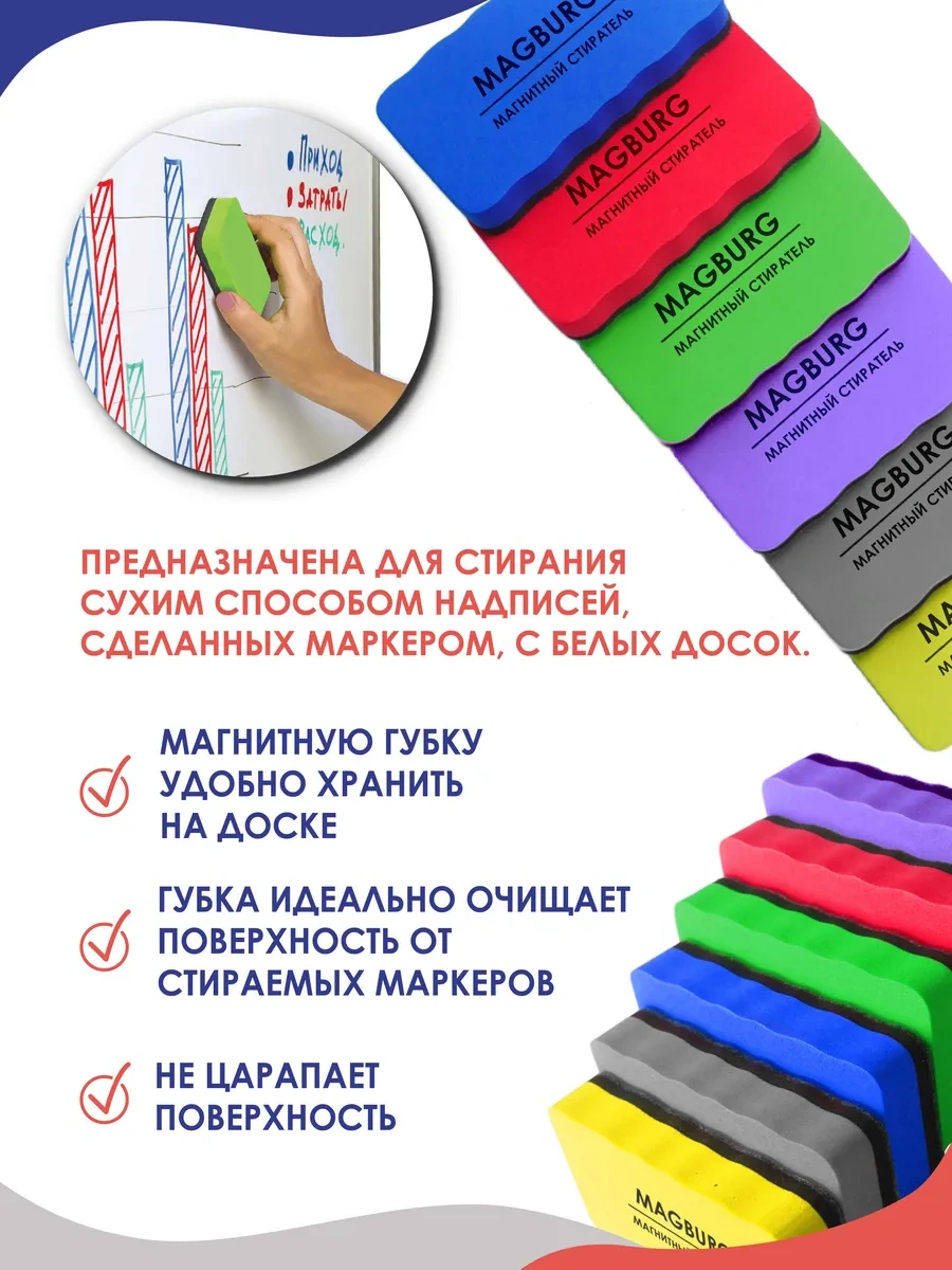 Magburg Manyetik Yazı Tahtası Silgi Süngeri 12 Adet 391660180