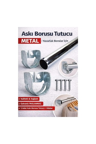 Krom Oval Boru Askı Flanşı Gardırop Dolap İçi Askılık Aparatı Mobilya Uyumlu 2 Adet Set Diğer