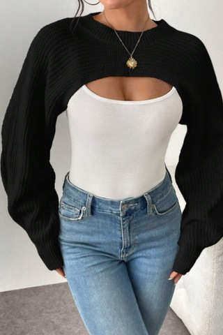 Tarz Cool Kadın Siyah Dekolteli Crop Triko Bolero Siyah