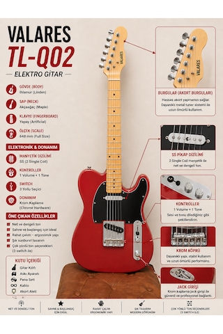 Valares Tl-q02 Elektro Gitar Kırmızı Ve Seti