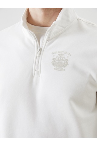 Lcwaıkıkı Classic Beyaz Dik Yaka Uzun Kollu Baskılı Erkek Sweatshirt