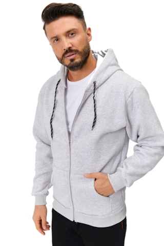 Gri 3 İplik Fermuarlı Kapşonlu Sweatshirt Gri