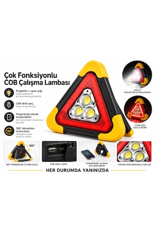 Hb-7709 2.000mah Çok Fonksiyonlu Cob Çalışma Lambası Usb Şarjlı Acil Durum Feneri Reflektör Güneş Enerjili Solar 180 Derece Dönebilen Tutma Kolu Powerbank Olarak Kullabilir Üçgen Park Lambası