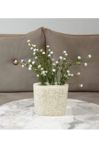 Adet Dahil Vazoda Çiçek Beyaz Yapay Çiçek Dekoratif Deniz Taşı El Yapımı 10x5x14cm Genel
