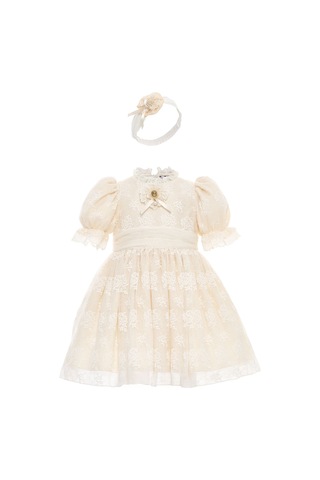Pamina Kız Bebek Vintage Dantelli Doğum Günü -parti Elbisesi Ve Saç Bandı Bej 6-24 Ay 36315pr-2647