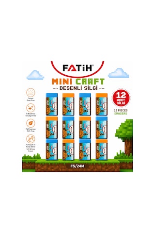 Fatih Mini Craft Desenli Silgi 12'li Set Tozsuz İz Bırakmaz Pvc İçermez Yumuşak Silgi