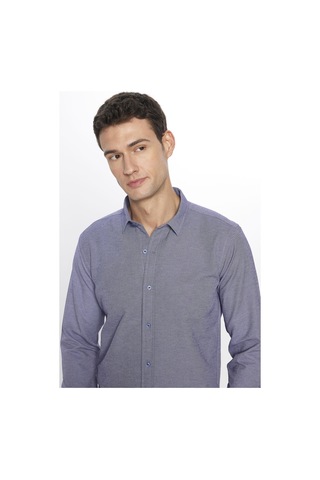 Tudors Erkek Modern Slim Fit Dar Kesim Uzun Kollu Pamuklu Kolay Ütü Armürlü Mavi Gömlek-31490-mavi Mavi