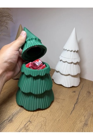 Vaveni 3d Baskı Yılbaşı Ağacı Şeklinde Gizli Hazneli Şeker Ve Hediye Kutusu Kapaklı Süs Kutusu Yeşil Arz