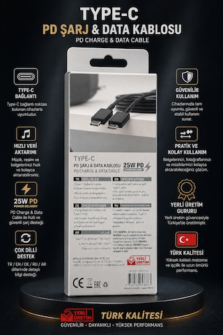 Type-c To Type-c 25w Pd Şarj Ve Data Kablosu 1,5 M Siyah