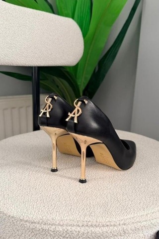 Asmi Shoes Kadın Alexa Arka Toka Detayı 10 Cm İnce Topuklu Ayakkabı&stiletto Siyah Siyah