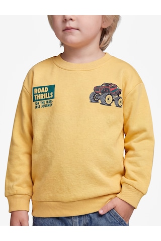 Koton Baskı Detaylı Şardonlu Bisiklet Yaka Uzun Kollu Sweatshirt Hardal 7wmb10124tk