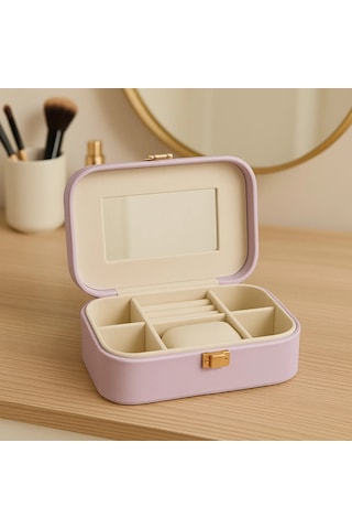 Deri Seyahat Takı Bijuteri Mücevher Kutusu Organizer Düzenleyici 20cm Lila İthal Ürün