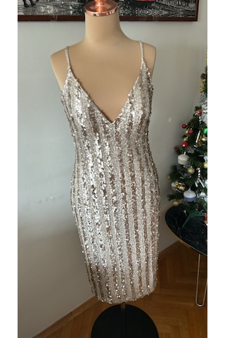 Chica Rosa Fashion Dore Işıltılı Pullu Askılı Midi Elbise