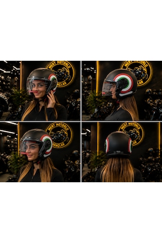 Jk526 X1 İtaly Siyah Güneş Vizörlü Yarım Kask Sıyah