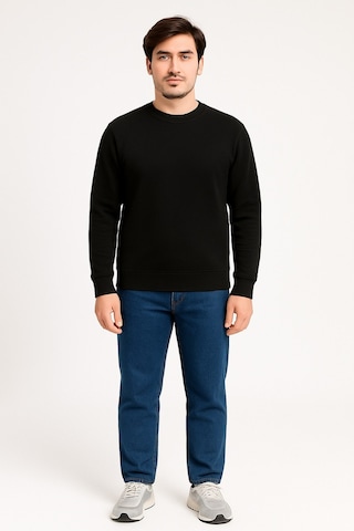 Vatan Tekstil İçi Polarlı Hafif Dar Kalıp Bisiklet Yaka Erkek Basic Sweatshirt Siyah
