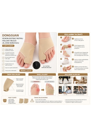 Silikon Destekli / Yastıklı Halluks Valgus İzolasyon Jel Ayak Koruyucu Ayak Parmak Ayırıcı Yumuşak Bunion Düzeltici Parmak Hizalama Ve Günlük Konfor Desteği 1 Çift Beden : L 39-43