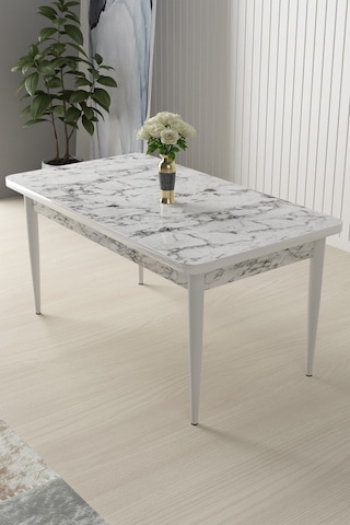 Canisa Concept Nil Serisi 70x110 Sabit Beyaz Mermer Desen Mutfak Masası Masa Beyaz Mermer Desenli Ayakları Beyaz