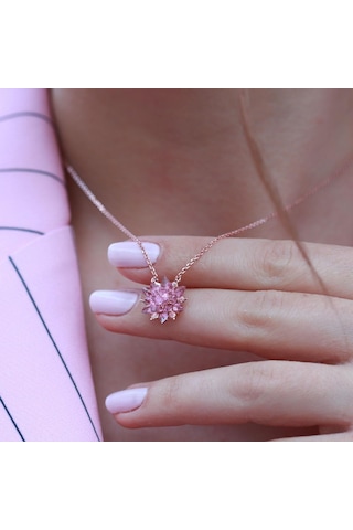 Pembe Kuvars Taşlı Lotus Çiçcekli Gümüş Set Gümüş