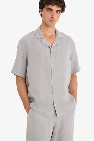 Defacto %100 Keten Relax Fit Apaş Yaka Kısa Kollu Gömlek F4597ax25hsgr454 Gri