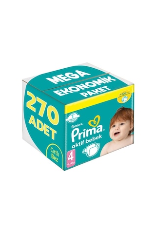 Prima Bebek Bezi Beden:4 9-14kg Maxi 270 Adet Mega Ekonomik Pk 4 Numara