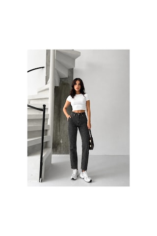 Kene Jeans Kahve Tint Bacak Taşlı Mom Jeans Kahve Tint