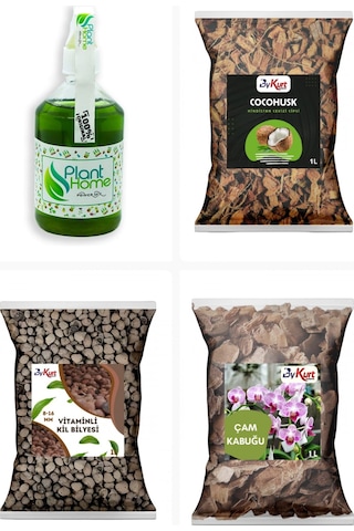 Planthome Powermix Orkide Bakım Seti 4 Lü - Çam Kabuğu - Kil Bilyesi - Coco Husk 500 ML